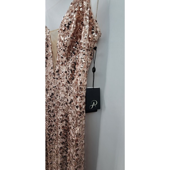 NWT Adrianna Papell Women's Rose Gold Sequin Column Evening Gown Size 2 - Picture 10 of 12